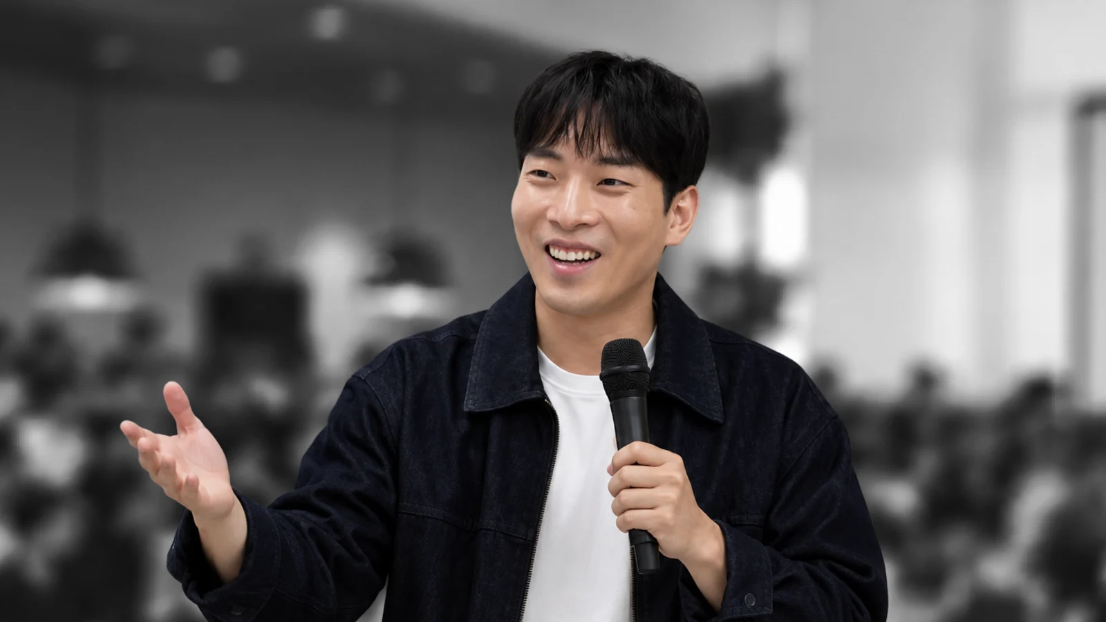마이크를 들고 강연하는 조코딩